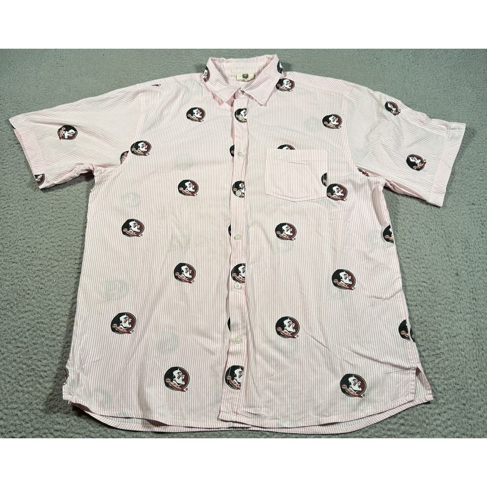 Wes and Willy Shirt Mens‎ Large Pink White Striped Florida State Seminoles